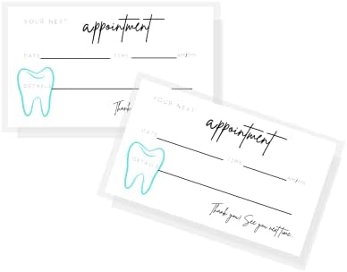 כרטיסי תזכורת למינוי שיניים / מודפס פיזי בגודל כרטיס ביקור בגודל 2 על 3.5 אינץ | / לבן ושחור עם עיצוב שיניים
